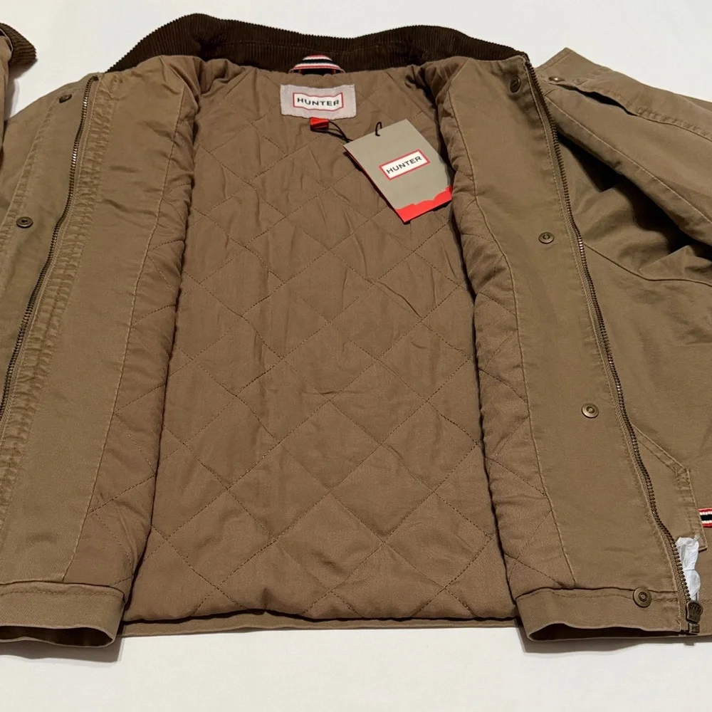 Hunter Insulated Tan Barn Crop Jacket with Dark Brown Corduroy Collar M NWT - Picture 6 of 16